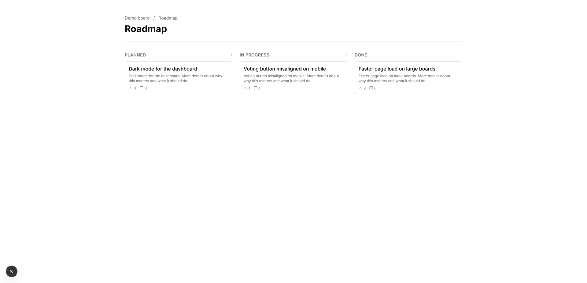 Roadmap par statut